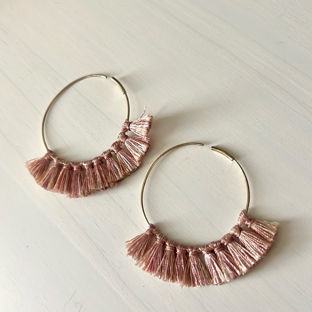 Boutique Pink Tassel Hoop Earrings